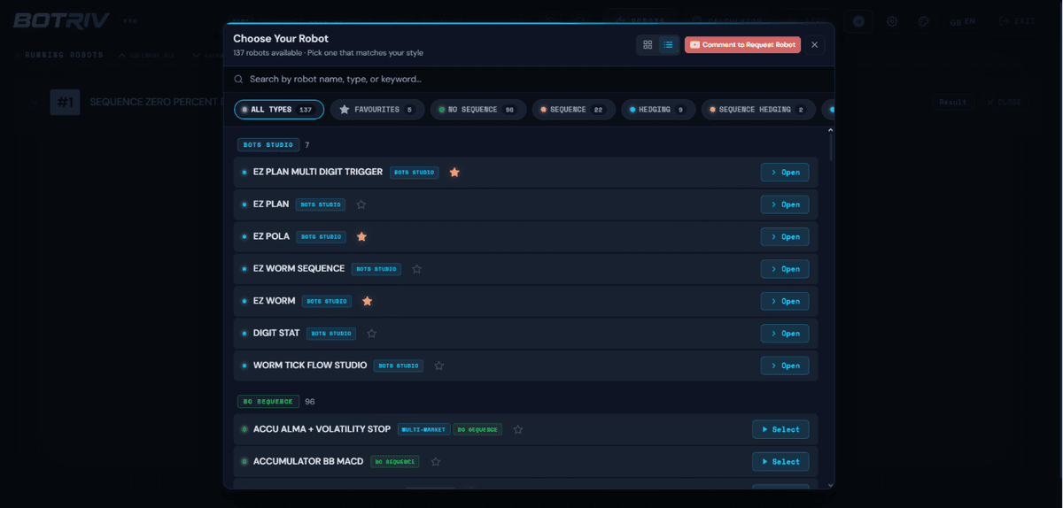 Botriv robot management page